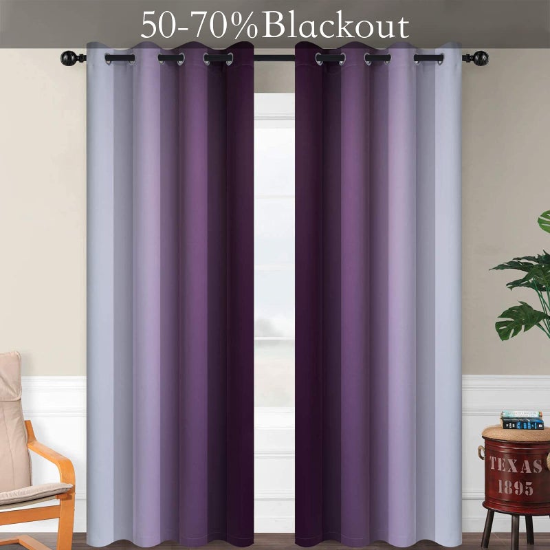 SimpleHome Ombre Room Darkening Curtains for Bedroom, Gradient Purple to Grey White Light Blocking Thermal Insulated Grommet Window Curtains/Drapes for Living Room,2 Panels, 52x84 inches Length - Image 2